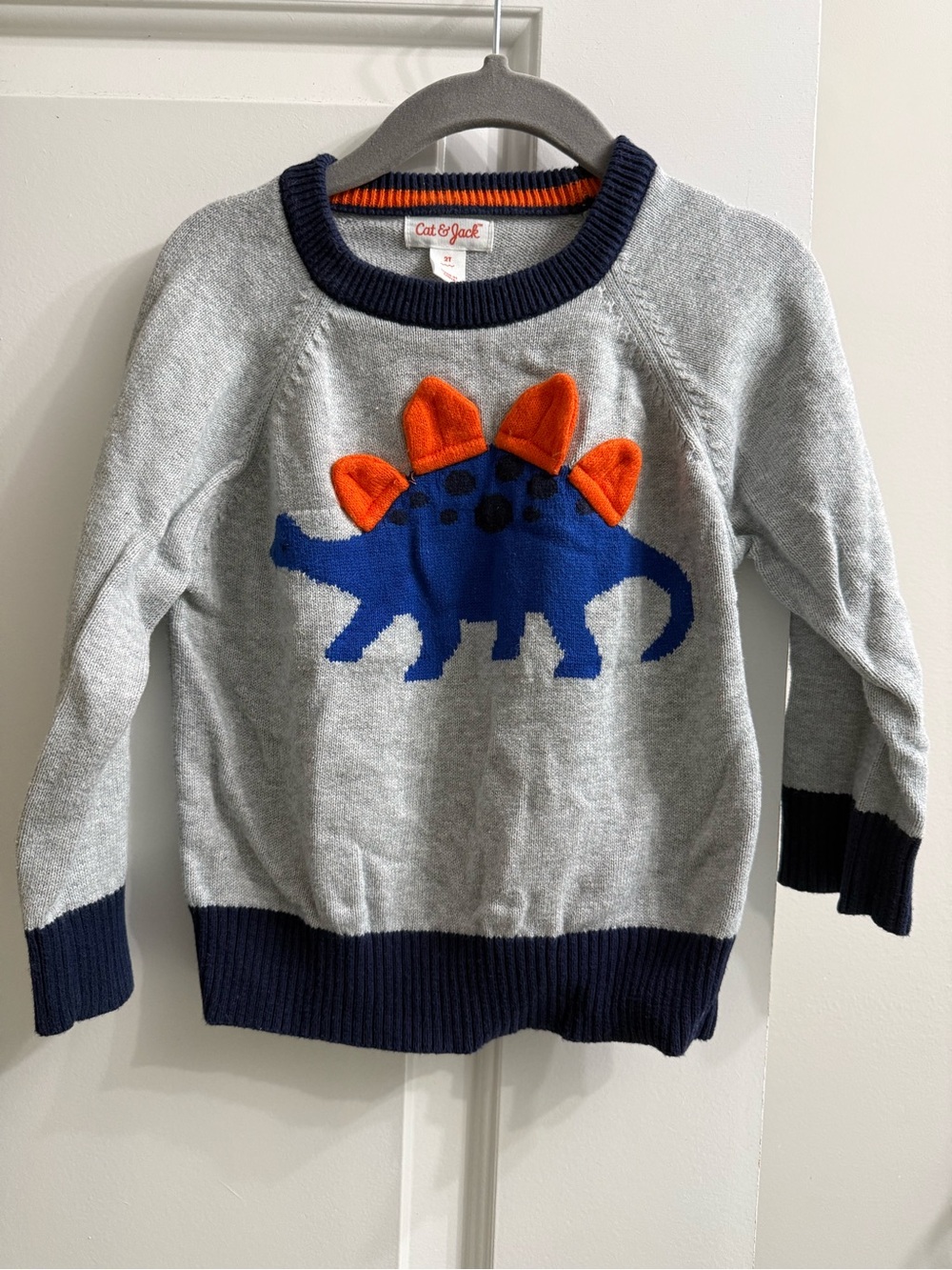 Cat & Jack Gray Sweater with Blue Dinosaur and Orange Spikes